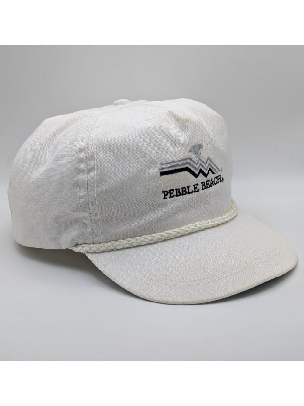 Pebble Beach Golf Course Hat USA Made Leather Strap 80s Imperial White Vintage